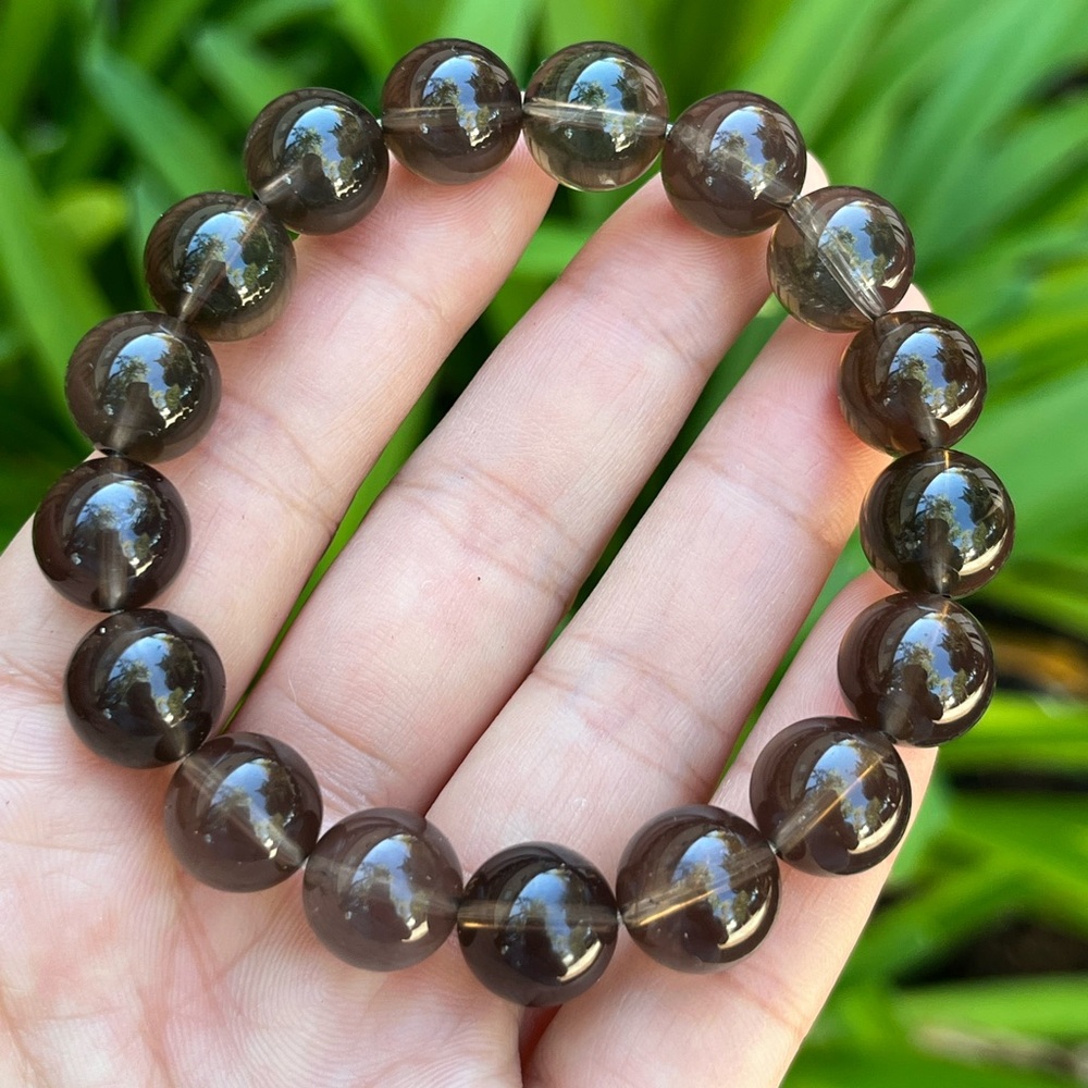 12mm stretchable‎ smoky quartz bracelet 0274